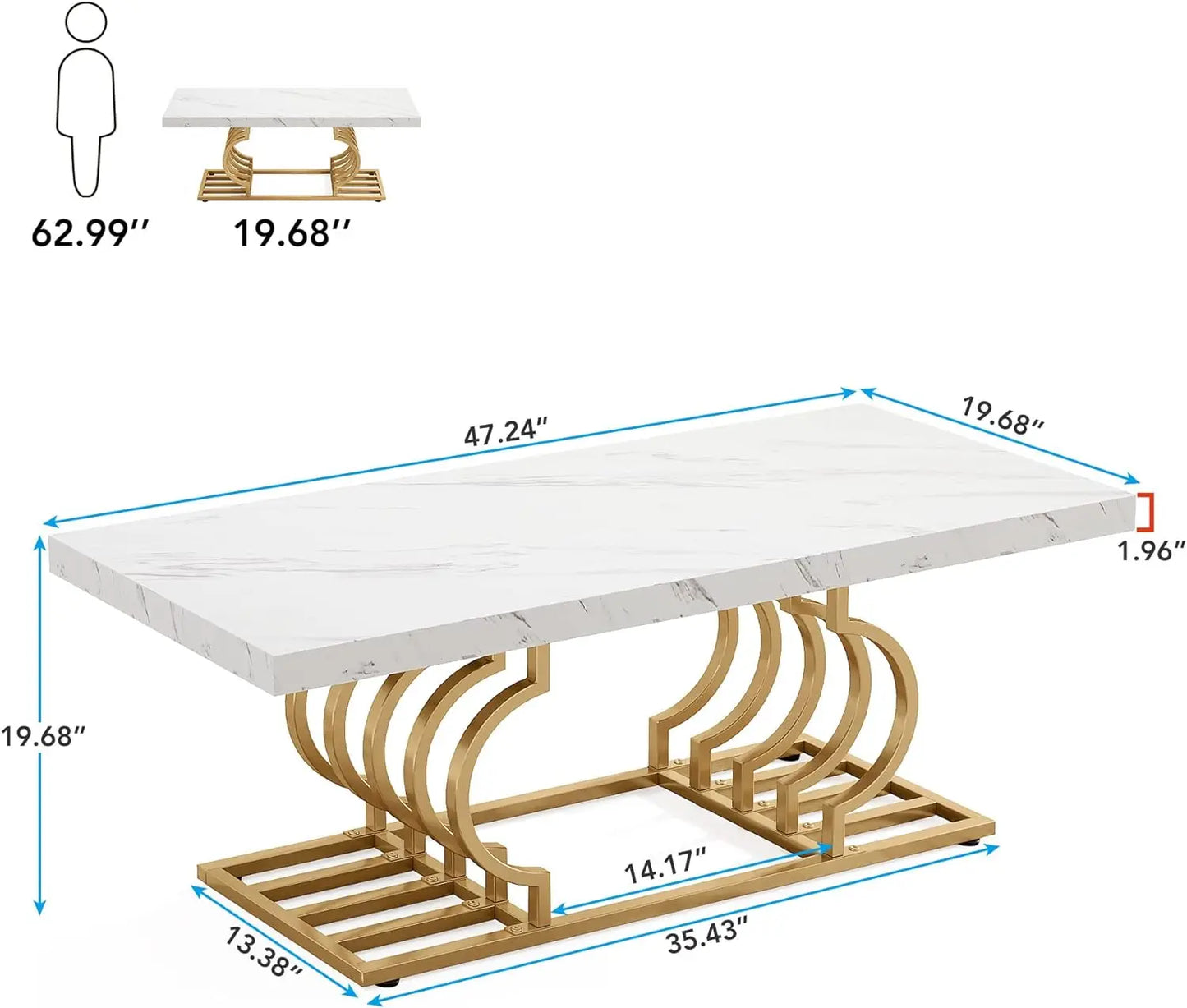 US  Modern Gold Console Table 39" Entryway Table with White Faux Marble Living Room furniture living room marble