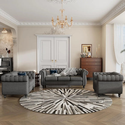 Living Room Furniture, Modern 3-Piece Including Three-Seater, Loveseat and Single Chair,Dutch Velvet Upholstered Sofa Set.