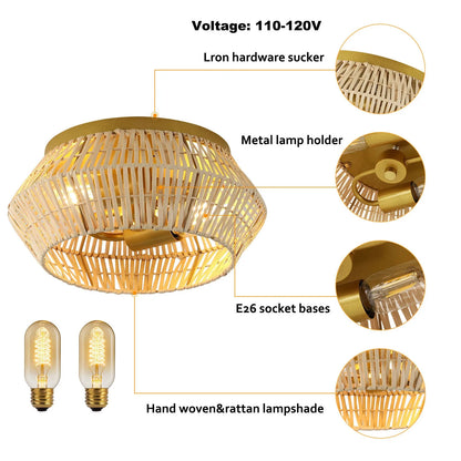 US Vintage Woven Rattan Ceiling Light Farmhouse Pendant Lamp Dining Room Chandelier