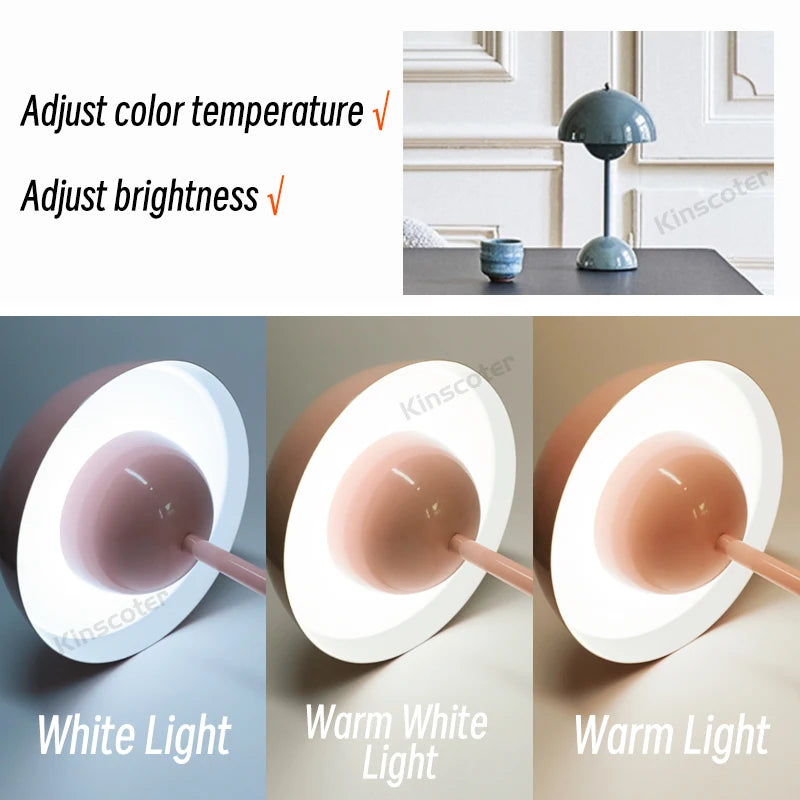 KINSCOTER Nordic Retro Touch Flower Bud Table Lamp LED 3 Color Temperature Rechargeable 1500mAh Home Bedroom Bedside Night Light