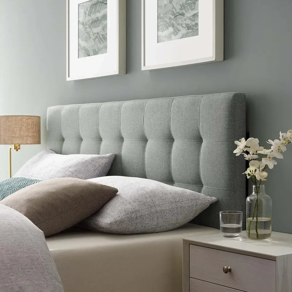 Headboard, tufted linen gray soft padded full head board, suitable for bedroom headboard