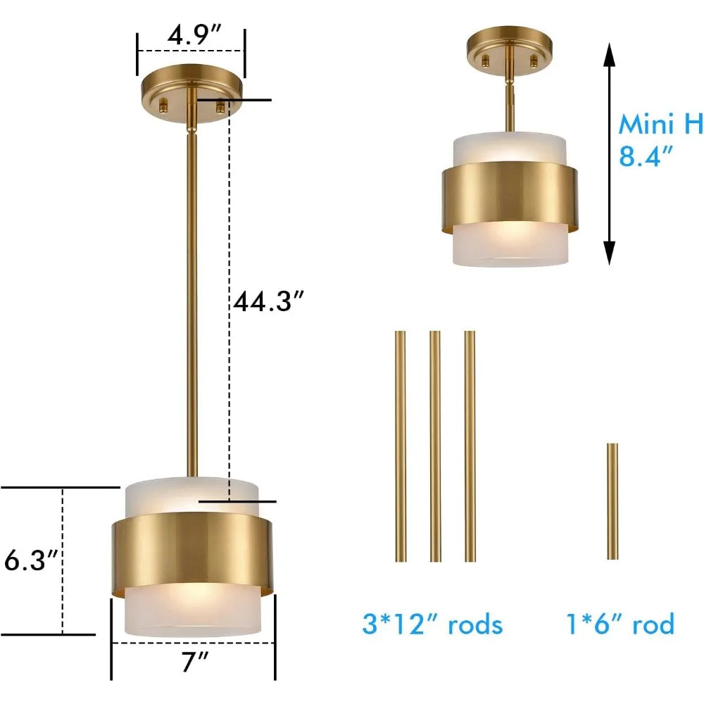 Mini lustre doré moderne pour îlot de cuisine, restaurant, bar, salle à manger avec abat-jour en verre dépoli, luminaires suspendus