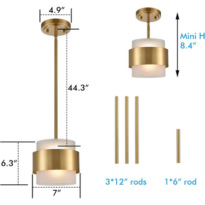 Mini lustre doré moderne pour îlot de cuisine, restaurant, bar, salle à manger avec abat-jour en verre dépoli, luminaires suspendus