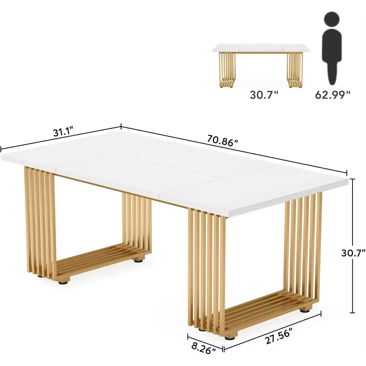 Table à manger moderne pour 6 à 8 personnes, table de cuisine en bois de 70,8 pouces, table à manger rectangulaire pour réunion de famille