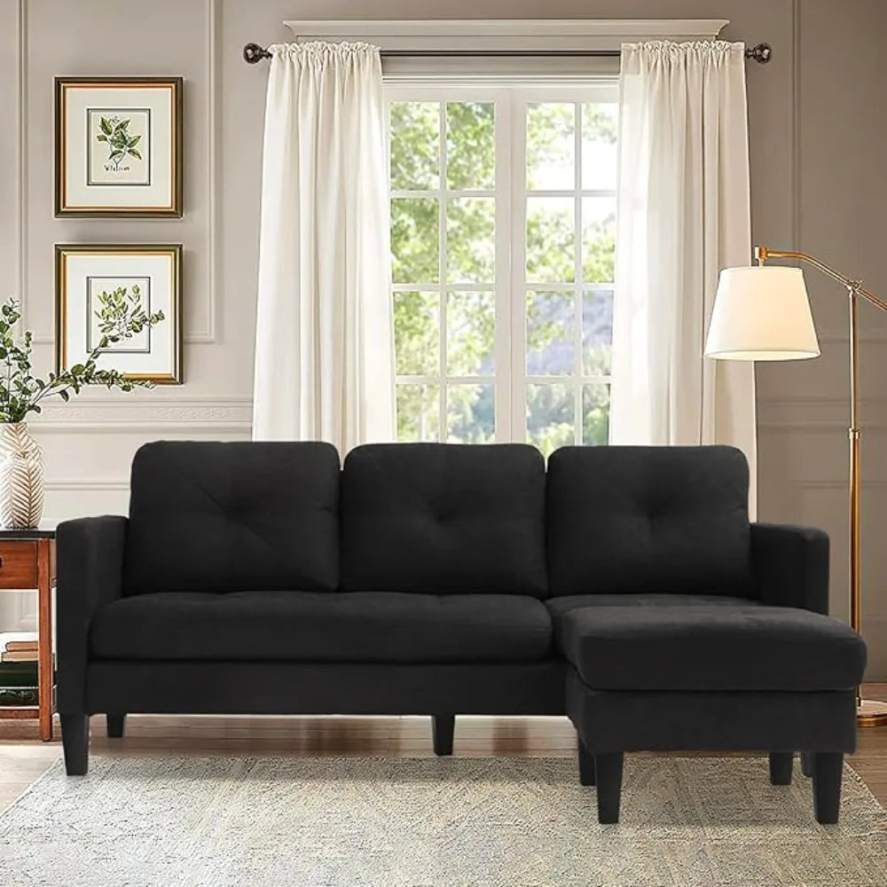 Living Room Sofas , 3 Seat L-Shaped Couch Sofabed with Modern Linen Fabric for Small Space Livingroom Living Room Sofas