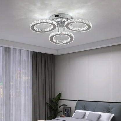 Modern Ceiling Lamp Flush Mount Stainless Steel Fixture Led Chandelier K9 Crystal Chrome Ceiling Fan Plafon Fan Lamps Luminaire