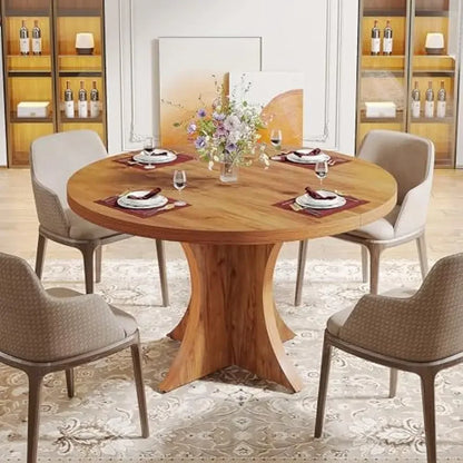 Table à manger ronde pour 4 à 6 personnes, table de cuisine de ferme de 47,24 pouces, table à manger en bois avec base sur piédestal, petite table à manger