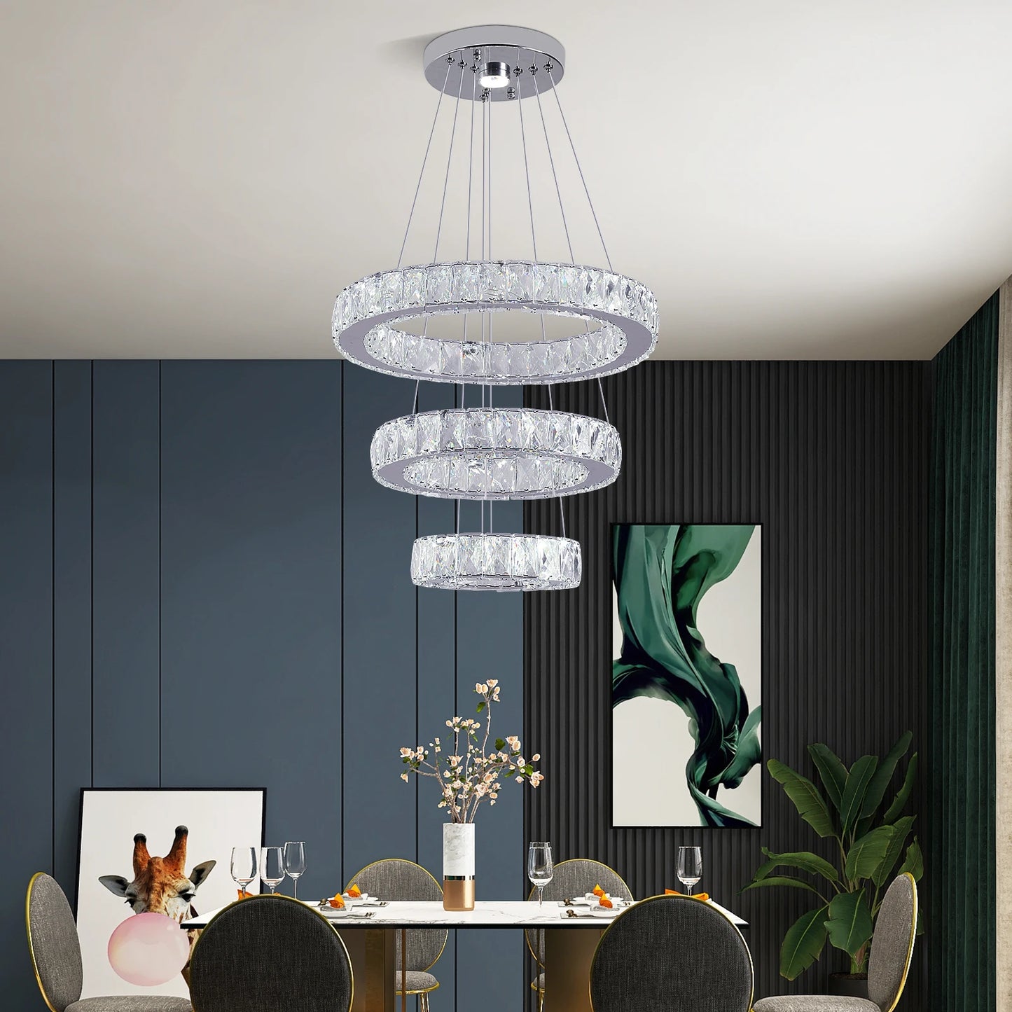 Modern Pendant Light Luxury Big Crystal LED Chandelier Home Appliance Decorate Lustre Hanging Fixture Ceiling Lamp Living Room