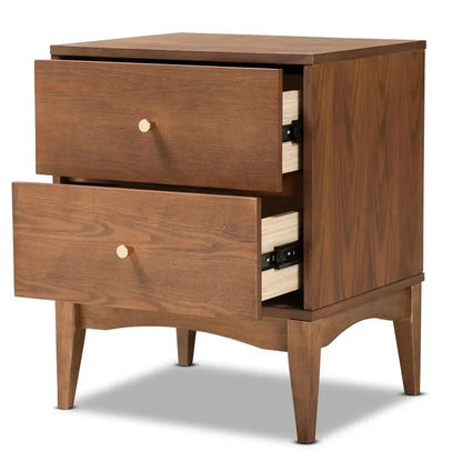 Nightstand, Landis Ash Walnut Finished Wood Beside Table with 2 Drawers, Nightstand