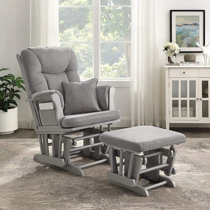 Angel Line Monterey Glider & Ottoman, Grey Finish - Grey Cushion