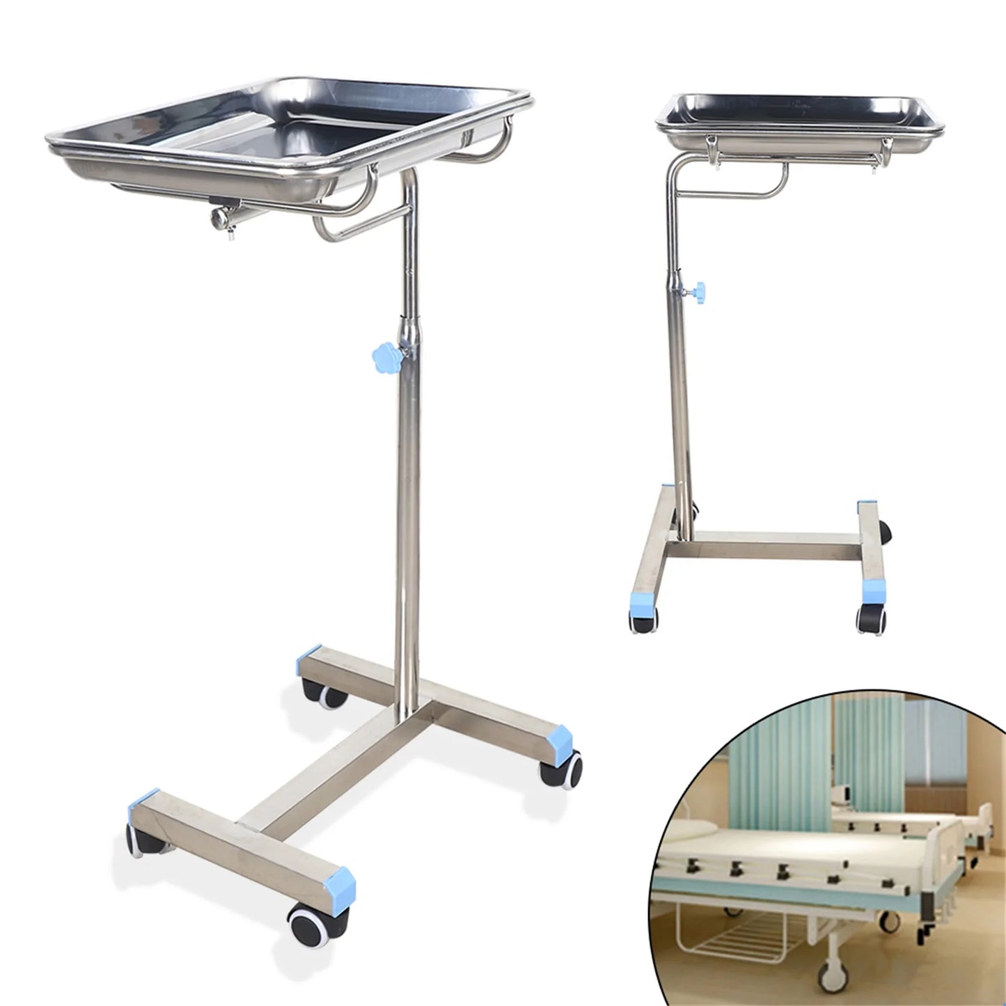 Beauty Salon Rolling Cart With Tray Holder Clinics Dentistry Trolley Stainless Steel Mobile Cart  Brake Wheels