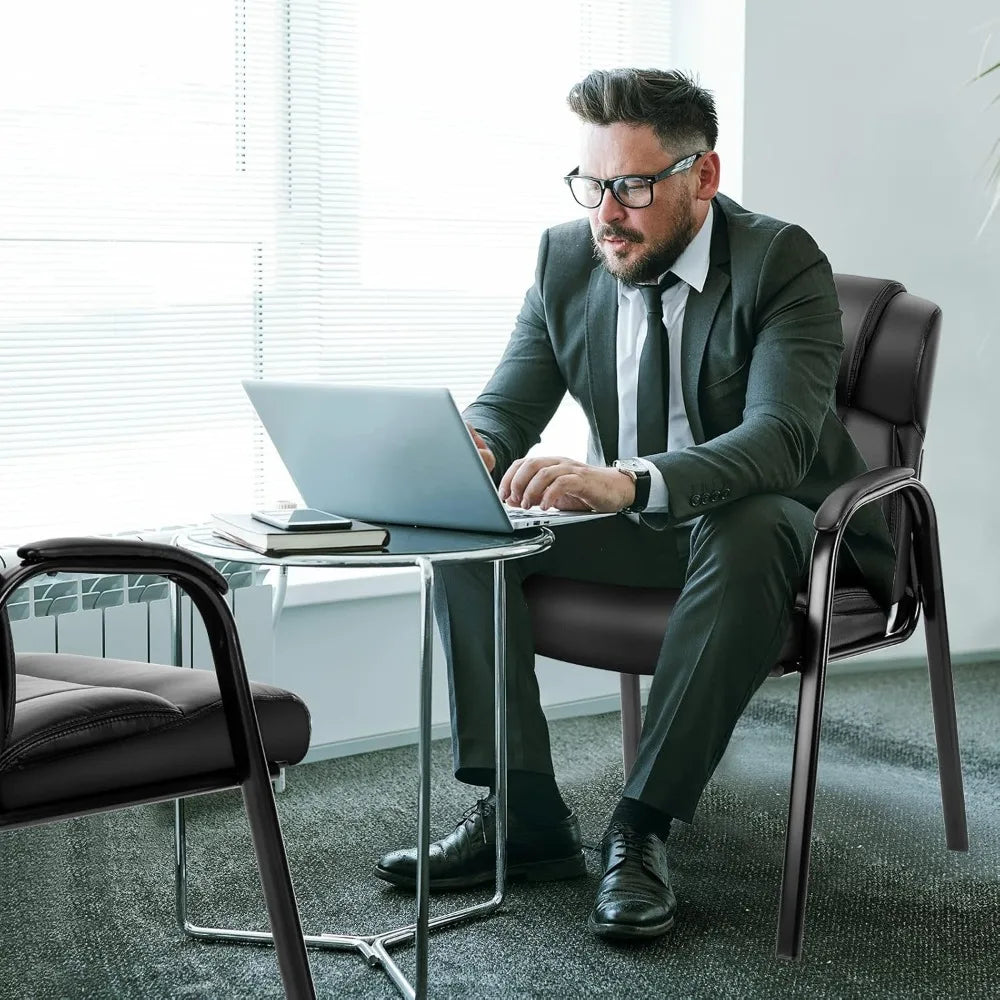 Waiting Room Reception Chairs , Leather Office Desk Guest Stationary Side Chair with Padded Arms for Home Confere