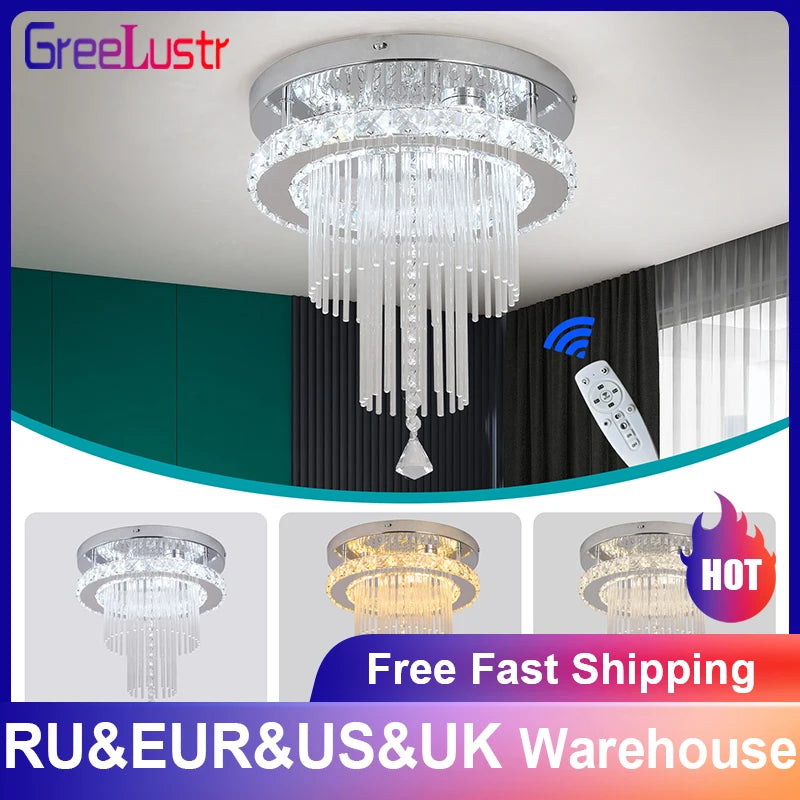 Crystal Ceiling Lamp RC Dimming Led Chandelier K9 Crystal Chrome Pendant Light Dinning Bedroom Home Decoration Lighting Fixtures