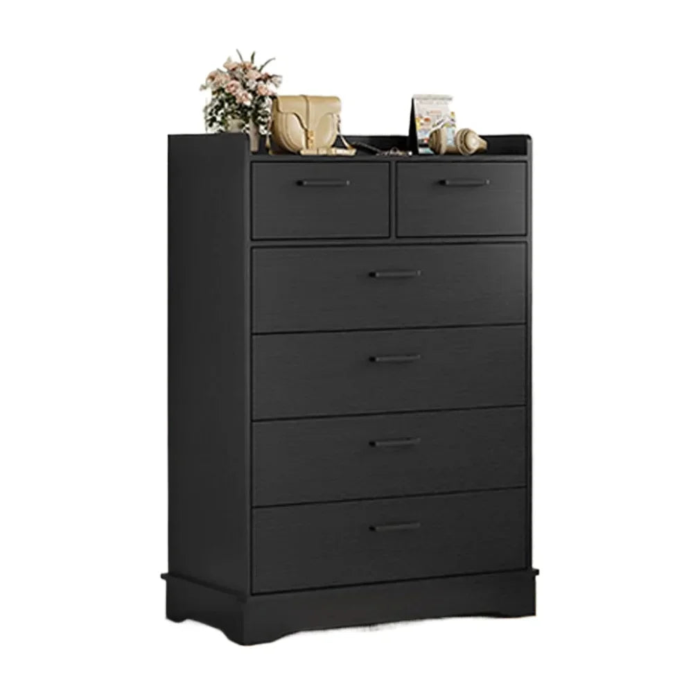 Black 6 Drawer Dresser, Wooden Storage Chest of 6 Drawers, Vertical Large Capacity Clothing Storage Organizer  vanity desk