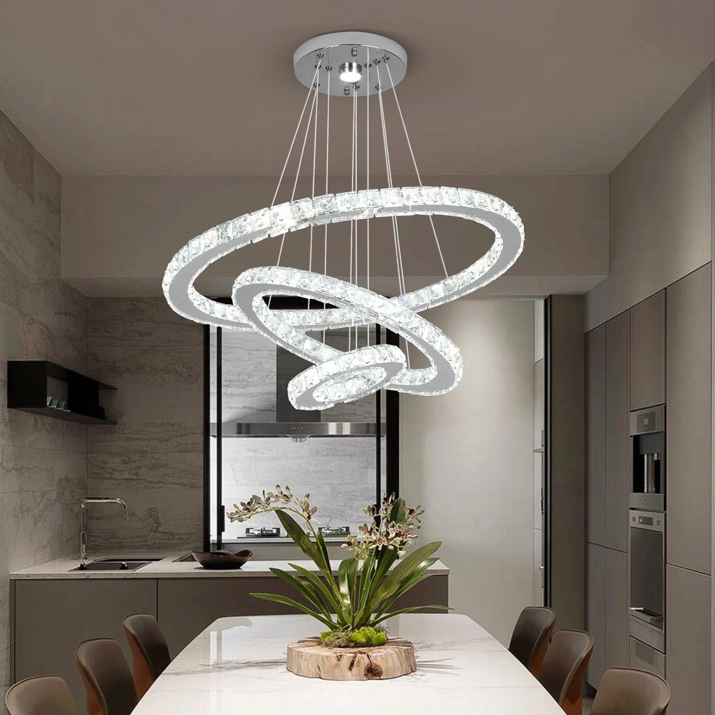 Luxury Crystal Led Chandelier Lamp Home Luminaire Rings Adjustable Pendant Light Fixture With Remote Control Bedroom Living Room