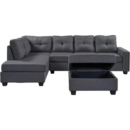 L Shape Modular Storage Ottoman & Chaise, Comfy Oversized Corner Sofa Cup Holder,Fabric Living Room Furniture Couch Sets