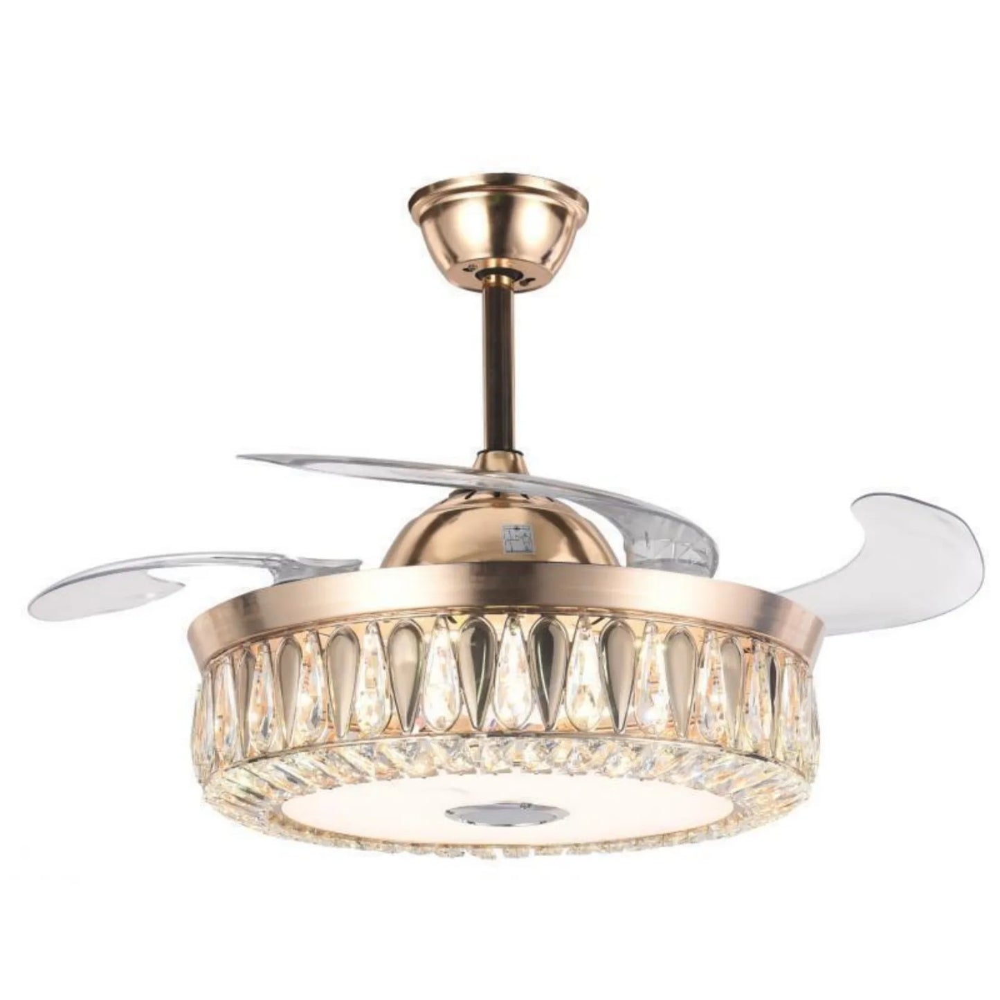 Ventilateur de plafond américain 42" Lumière LED Rétractable Bluetooth Haut-parleur de musique Lustre 7 couleurs Cristal Moderne Ventilateur de plafond Rem