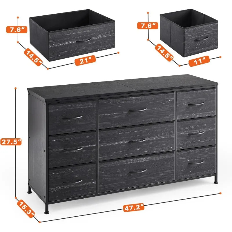 Dresser TV Stand with Drawers, Entertainment Center with 9 Drawers, Media Console Table for 60 '' TV Console for Bedroom, Sturdy