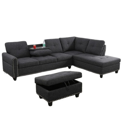 L Shaped Sofa Modern Sectional Couches for Living Room, Bedroom, Office, Dark Grey with Right Chaise