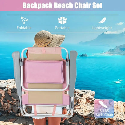 Beach Chair,Backpack Camping Chair with Armrest,CoolerBag,Cup Holder,Towel Bar,Sunbath Sling Tanning Lounge,Folding Layout Chair