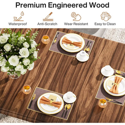 Dining table for 6 people, 63 inch large wooden kitchen table, rectangular dining table with metal legs, for dining room kitchen