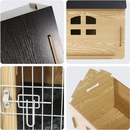 Niche pour chien confortable en bois pour chiens, petite chambre d'intérieur, grotte pour chien avec aérations et plancher surélevé pour la chaleur