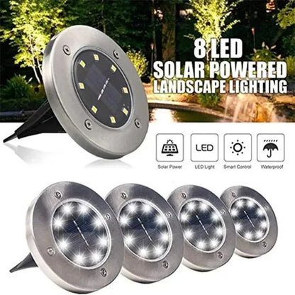 Luz de disco de energía solar de 8 LED para exteriores, luz subterránea para jardín, luz de cubierta, foco, lámpara LED solar enterrada, decoración de jardín