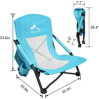 Silla de playa baja para carpa de playa/refugio y camping/mochileros ultraligeros al aire libre, sillas reclinables plegables con portavasos/S