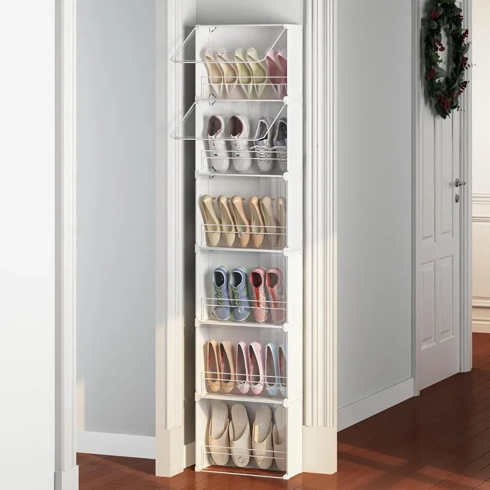 Storage,Narrow Closet Shoe Rack,Hidden Shoe Organizer for Small Spaces,Tall Shoes Cabinet for Wall Behind