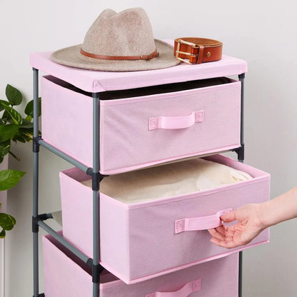 Commode haute à 4 niveaux avec tiroirs Juvale - Organisateur de vêtements et petit rangement en tissu pour chambre à coucher (rose)