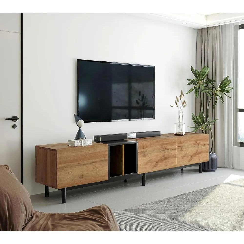 Modern TV Stand for 80 Inch,3 Cabinets & Open Shelves,TV Console Table Media Cabinet