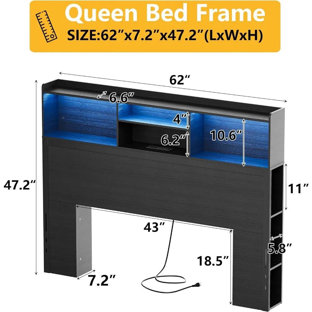 Tête de lit Queen Size uniquement pour chambre à coucher, tête de lit Queen Size en bois avec rangement, bibliothèque élégante à 4 niveaux, tête de lit Queen Size