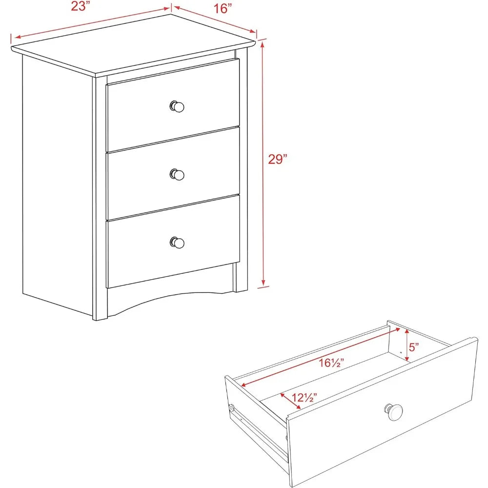 Traditional Tall Nightstand Side Table with 3 Drawers, Functional Tall 3-Drawer Bedside Table 16" D x 23" W x 29" H, Espresso