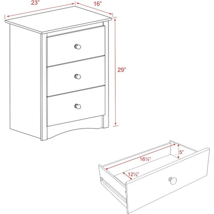 Traditional Tall Nightstand Side Table with 3 Drawers, Functional Tall 3-Drawer Bedside Table 16" D x 23" W x 29" H, Espresso