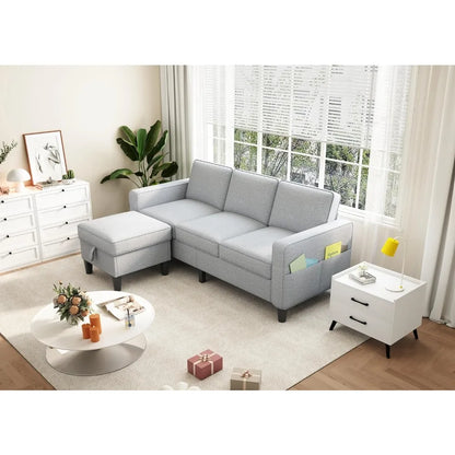 Convertible Sectional Sofa, 78" L-Shaped Couches for Living Room 3-Seater Small Sofas with Storage Ottoman