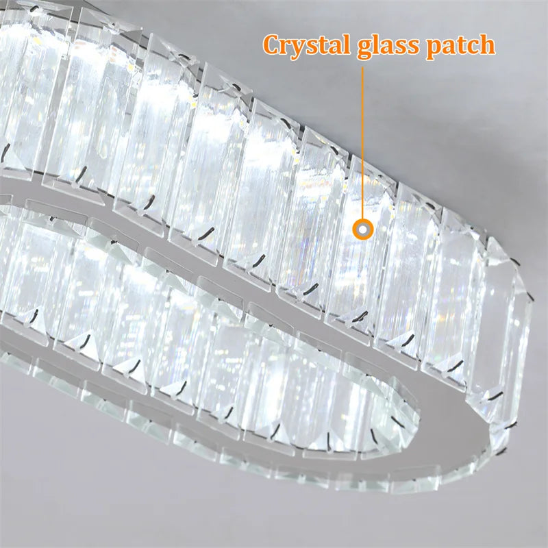 Modern Rectangle Crystal Led Pendant Light Luxury Mirror Stainless Steel Hanging Lamp Indoor Lighting Restaurant Led Lustres