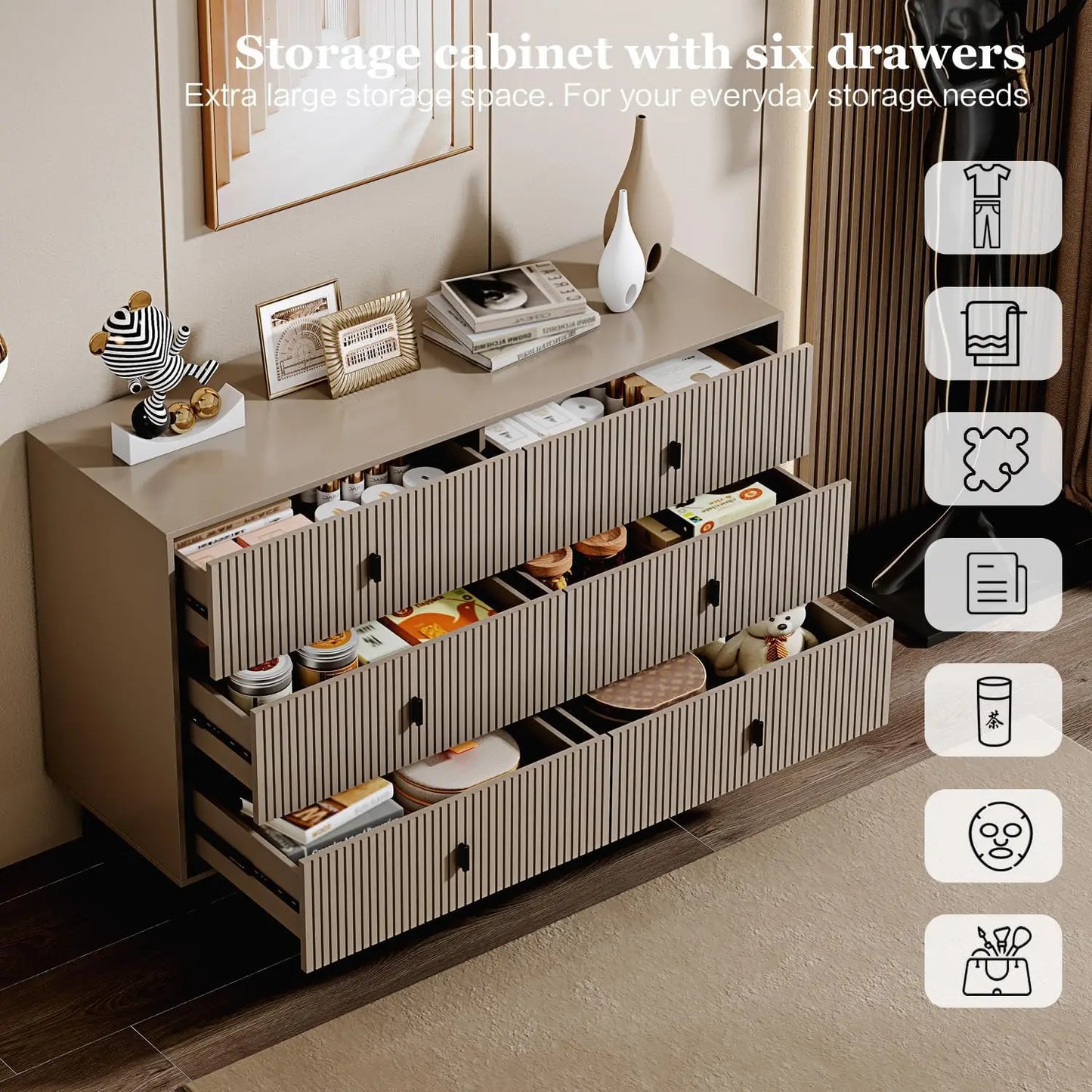 6 Drawer Dresser for Bedroom, Large Double Dresser with Wide Drawers, Modern Chest of Drawers,Storage Organizer Dresser