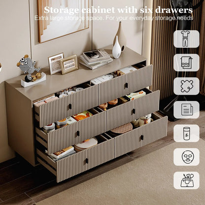 6 Drawer Dresser for Bedroom, Large Double Dresser with Wide Drawers, Modern Chest of Drawers,Storage Organizer Dresser