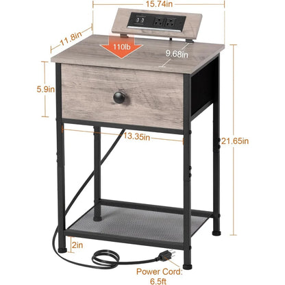 Table de chevet, ensemble de 2 tables de chevet avec station de charge, petites tables d'appoint avec ports et prises USB, table de chevet mince