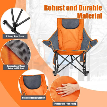 2 Pcs Oversized Heated Camping Chair for Adults Folding Outdoor Rocking Chairs With 3 Heat Levels Heavy Duty Portable Rocker