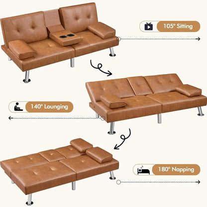 Sofa Bed Adjustmentsofa Double-sided Doublesofa Folding Sofa Bed Guestbed,cupholder,Bed Modern Artificial Leather Lounge Chair