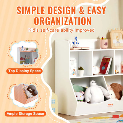 VEVOR Kid Storage Cubby Toy Storage Organizer with Bookshelf Children Book Toy Shelf for Kids Room Playroom Kindergarten Nursery