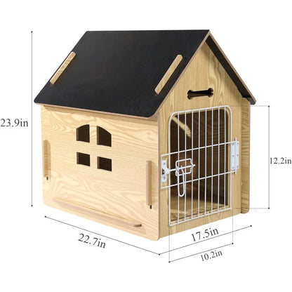 Niche pour chien confortable en bois pour chiens, petite chambre d'intérieur, grotte pour chien avec aérations et plancher surélevé pour la chaleur