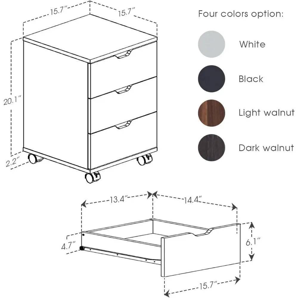 3 Drawer Home Office Mobile File Cabinet, Suitable for Home Office with Caster Desk File Cabinet