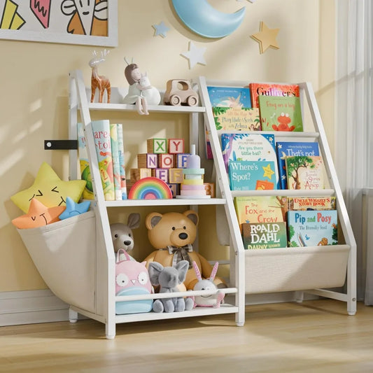 Bibliothèque à 3 niveaux pour enfants et rangement de jouets, bibliothèque Montessori pour bébés et tout-petits pour enfants, organisateur de rangement de jouets, pour salle de jeux, chambre à coucher