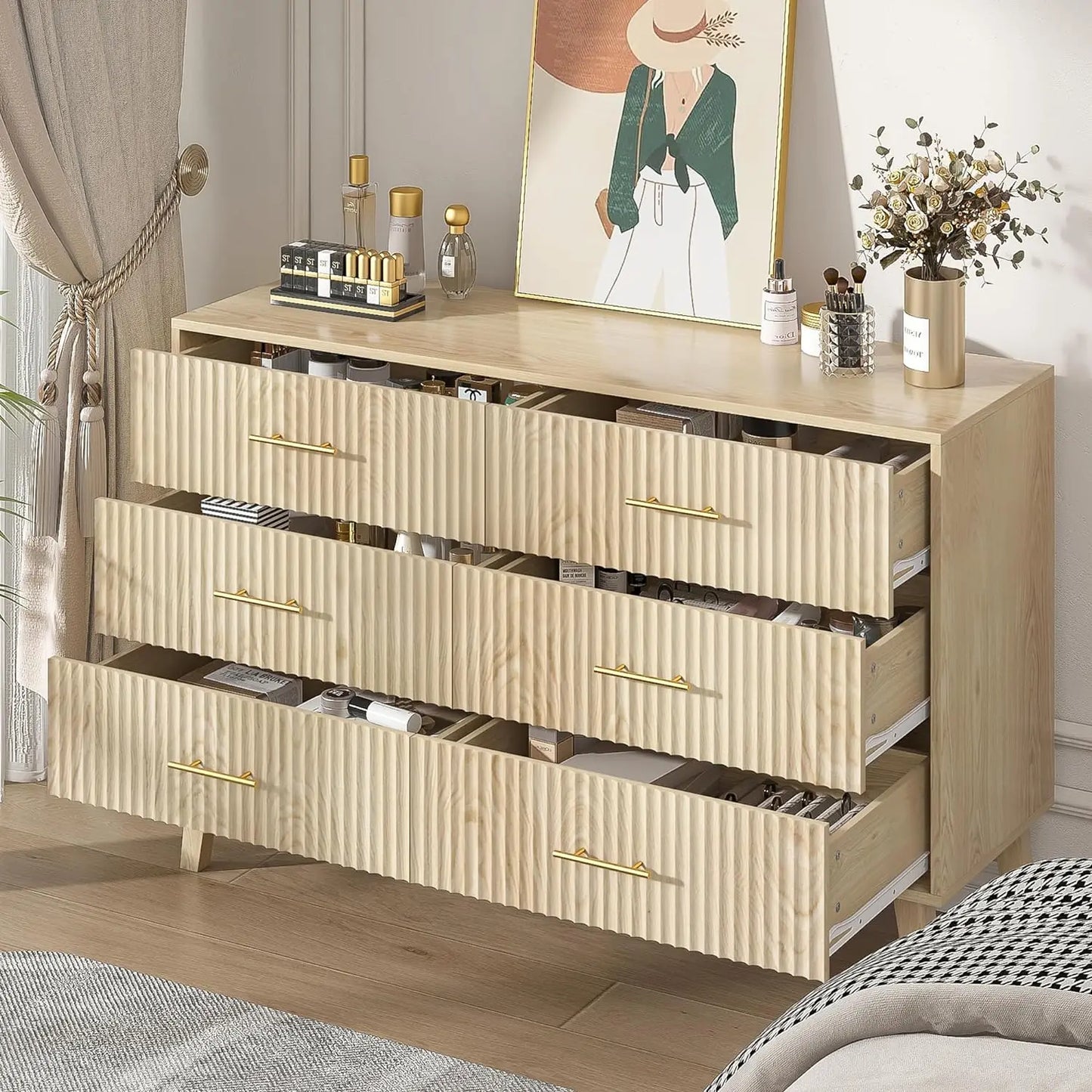 6 Drawer Dresser, Modern Closet Dressers Chest of Drawers with Fluted Panel, Living Room Bedroom Nursery Entryway & Hallway