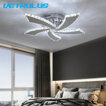 Modern Chandelier Ceiling Fan With Led Lamp Smart Remote Control Crystal Dining Room Fixtures Pendant Hanging Light Porch Lustre