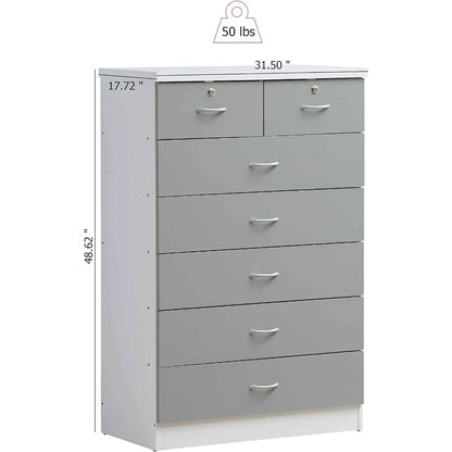 Cómoda con 2 cerraduras en los cajones superiores, mueble de dormitorio, mueble de baño blanco, escritorio de maquillaje, 31,5 pulgadas de ancho