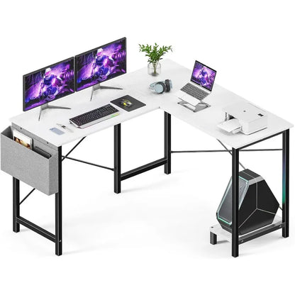 L Shaped Computer Desk - Gaming Table Corner Desk 50Inch PC Writing Desk Study Desks with Wooden Desktop CPU Side Bag Reversible