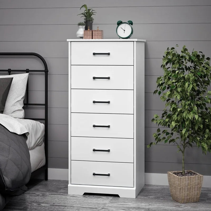 Cómoda alta blanca Astrid: 16" de profundidad x 20" de ancho x 52" de alto, cómoda de 6 cajones para dormitorio de Prepac: cómoda perfecta para un amplio espacio